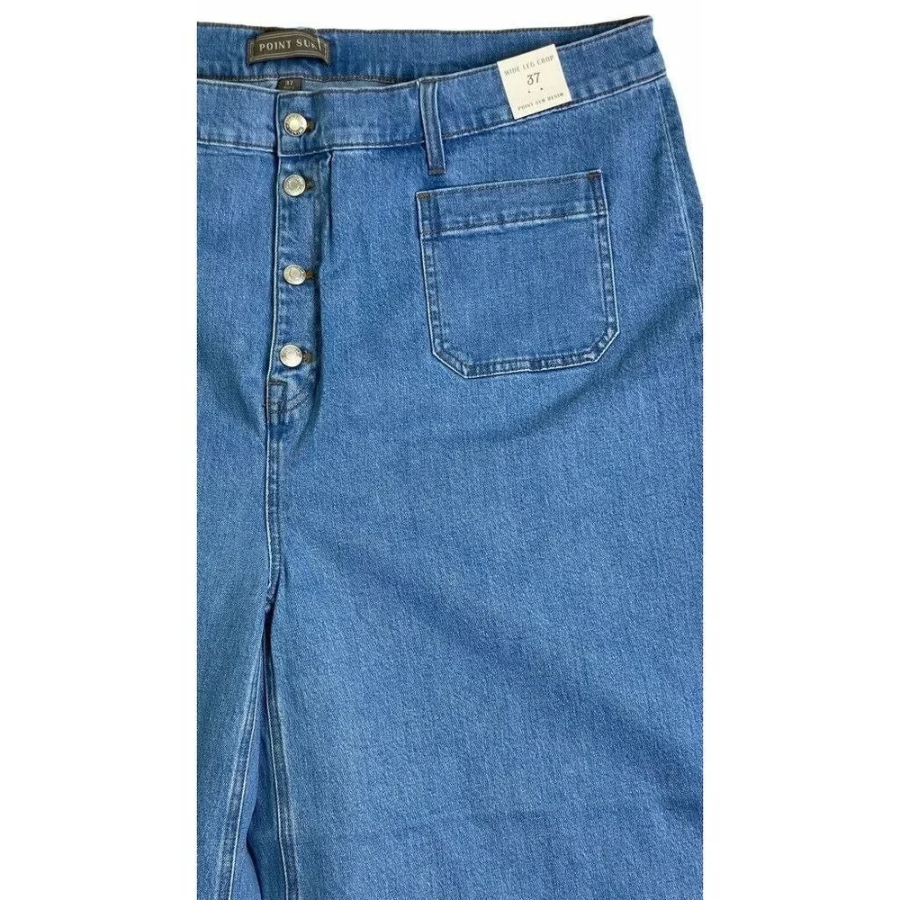 Point Sur Womens Wide Leg Cropped Jeans Blue‎ Pocke